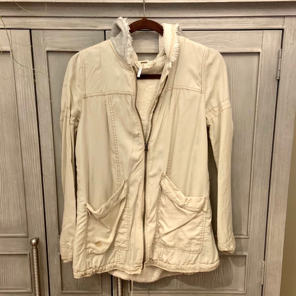 Free People Cream Zip Up Jacket